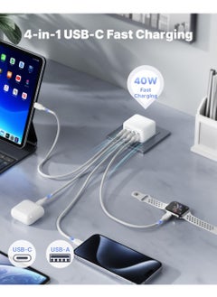 روك بو شاحن USB C بقوة 40 وات، 4 منافذ، شاحن حائط USB C مع منفذ USB C مزدوج + USB A، محول شاحن سريع PD 3.0، قابس شاحن متعدد قابس USB C لهاتف iPhone 15 14 13 Pro Max، iPad، Samsung، Tablet، Pixel  - Image 2