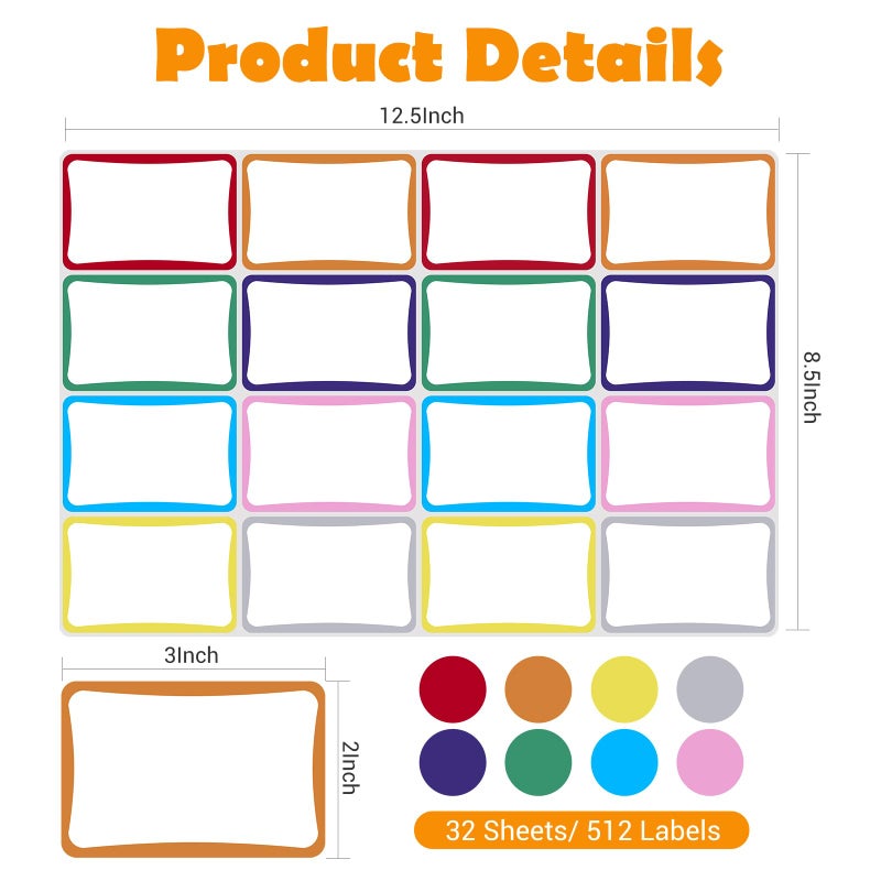 Homrelaxy 512 Pcs Name Tag Stickers, 2"x 3", Colorful Name Tags for School, Classroom, Office and Home - Image 2