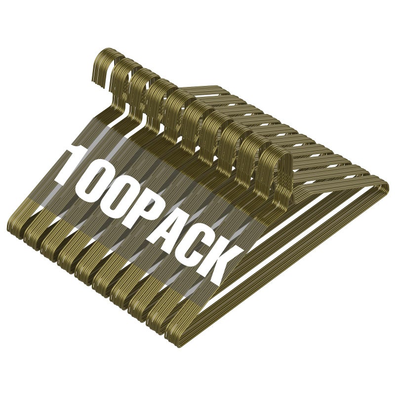 SPECILITE Wire Metal Clothes Hangers Bulk 100 Pack for Standard Size Suits Coats Shirts Pants Skirts Space Saving Non Slip16 Inch 12 Gauge Ultra Thin Bronze