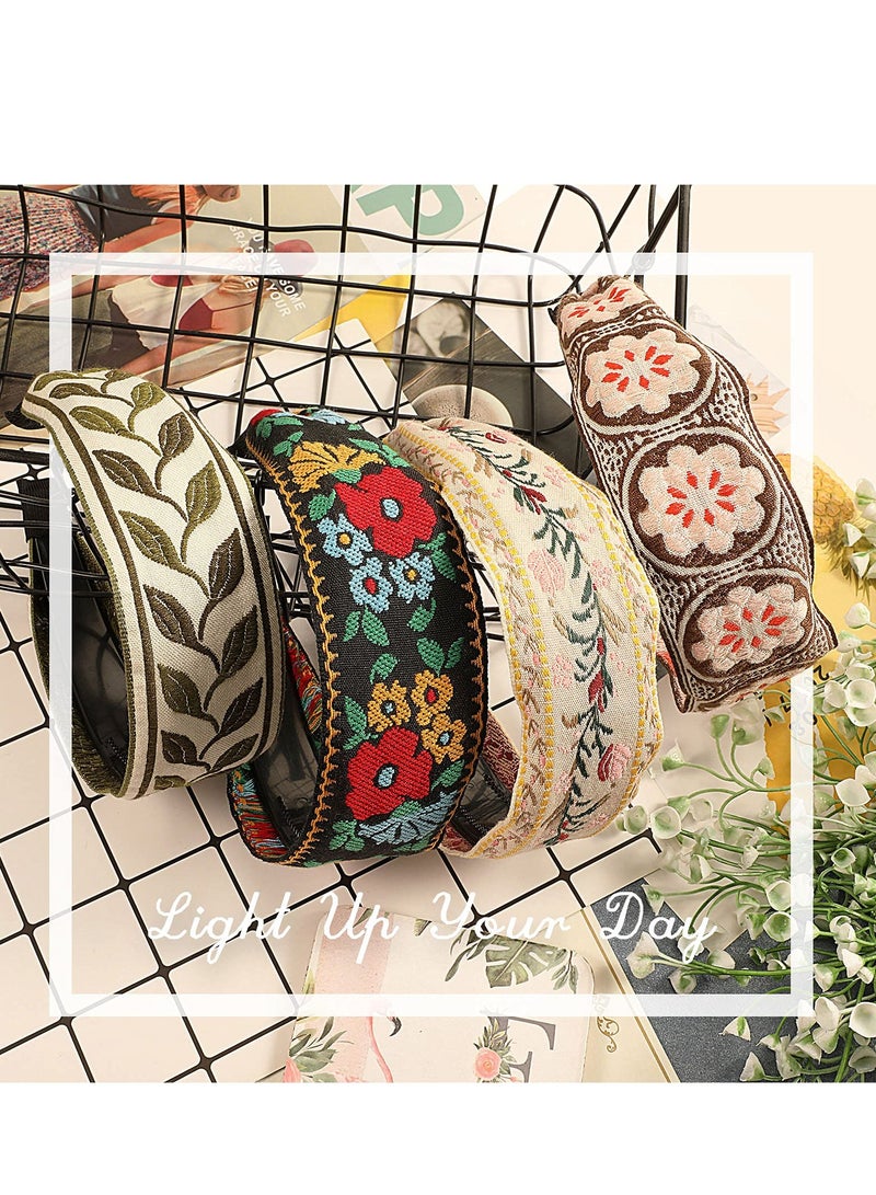 Loquat 4 Pieces Boho Headband Handmade Embroidery Bohemia Floral Wide Headbands Vintage Ethnic Style Hair Band for Women Girls Hair Accessories (Classic Pattern) - Image 5
