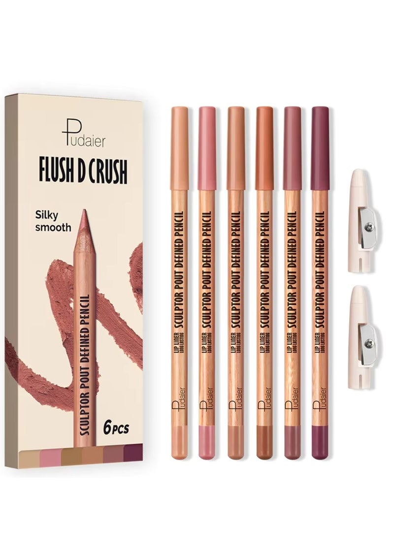 pudaier 6 Colors Flush D Crush Sculptor Pout Defined Lip Liner Pencil Lippie Pencil Matte Waterproof Long Lasting Lipstick Contour Makeup Set Full Color One Stroke Define Lip Liner Set 03 - Image 1