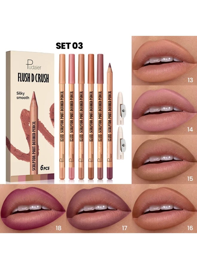 pudaier 6 Colors Flush D Crush Sculptor Pout Defined Lip Liner Pencil Lippie Pencil Matte Waterproof Long Lasting Lipstick Contour Makeup Set Full Color One Stroke Define Lip Liner Set 03 - Image 2