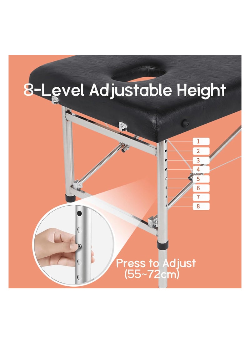 brunson Portable Bed Foldable Massage Tables with Pillow SPA Bed with Stainless Steel Frame 2 Fold Black for SPA Salon Tattoo Massage Therapeutic Treatment Massage Table Adjustable Table 180cm Long 70cm Wide 2 Fold PU Portable Salon Massage Bed  - Image 5