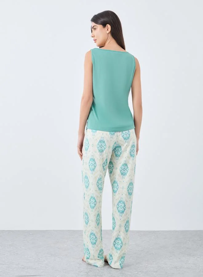 Styli Styli Patch Detail Tank and Damask Print Pyjama Set