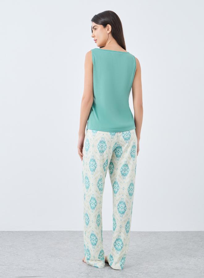 Styli Patch Detail Tank and Damask Print Pyjama Set - Image 5