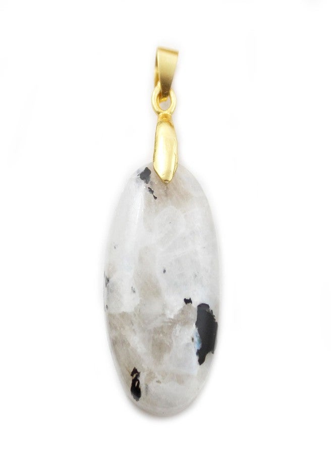 G-Vogue Classic designer Gold Plated Natural White Rainbow Moonstone Oval Shape Stone Pendant for Men Women Girls - Image 1
