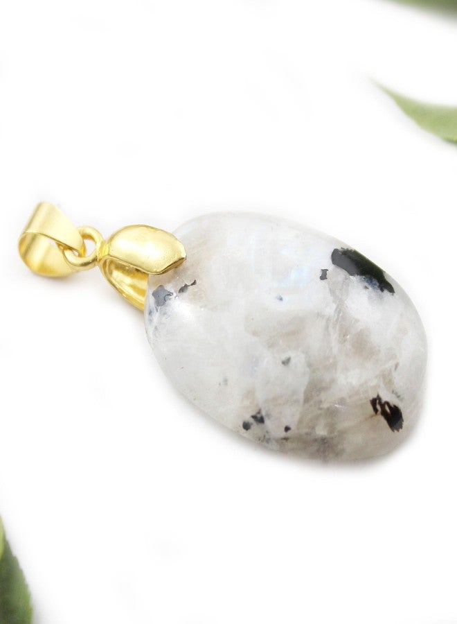 G-Vogue Classic designer Gold Plated Natural White Rainbow Moonstone Oval Shape Stone Pendant for Men Women Girls - Image 2