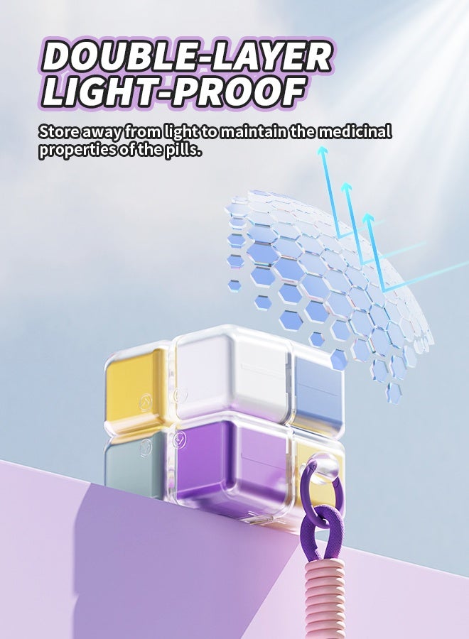 Magic Cube Pill Box, Portable Pill Case with Lanyard, 8-Compartment Pill Organizer for Vitamins, Pills, Fish Oil - Image 5