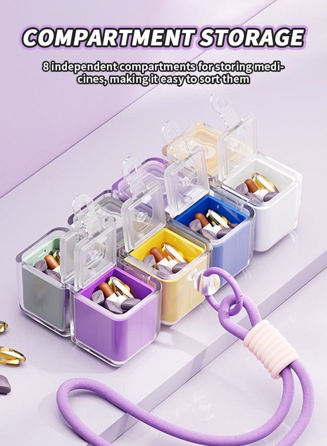 Magic Cube Pill Box, Portable Pill Case with Lanyard, 8-Compartment Pill Organizer for Vitamins, Pills, Fish Oil - Image 4