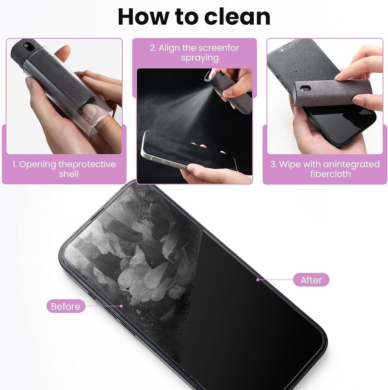 ZERNBER 2 Pcs Screen Cleaner Kit, 3-in-1 Touchscreen Mist Cleaner Spray Bottle Tool & Microfiber Cloth for Phone/Laptop/Tablet/TV/Monitor/Car Screens(Pink+Grey) - Image 5