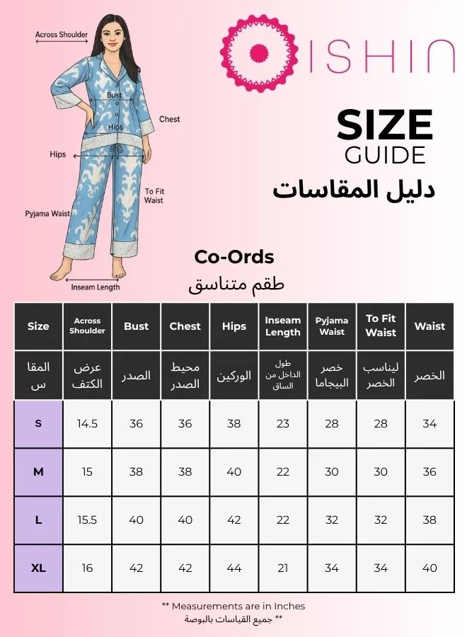 آي شين Women's Lavender Silk Blend Printed Tunic Full Length Palazzo Regular Fit Co-Ords