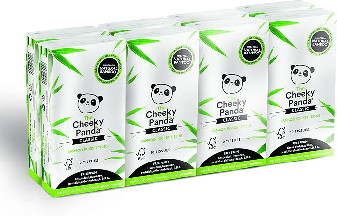The Cheeky Panda Bamboo Pocket Tissues 8 Pack of 10 Hypoallergenic Tissues Ultra Soft 3Ply White Travel Size - Image 1