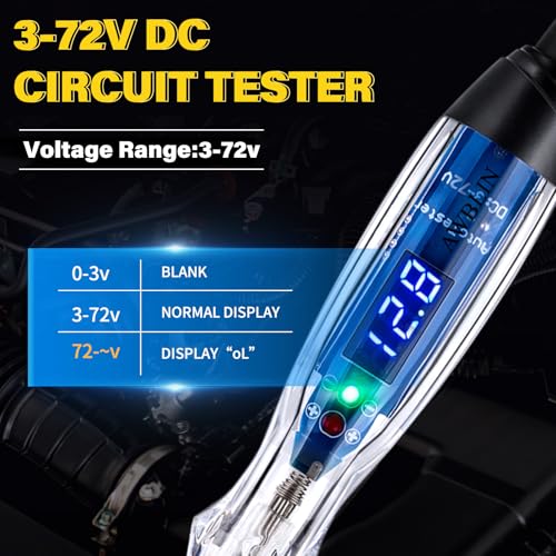 AWBLIN 101PCS Automotive Test Light Probe Kit, 3-72V DC LED Digital Automotive Circuit Tester, Car Retainer Clips & Fastener Remover & Terminal Pin Removal Tool Set with Black Carrying Case - Image 4