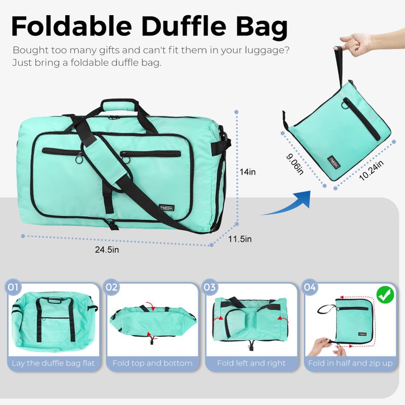 Fmeida 65L Duffle Bag with Shoes Compartment, Foldable Travel Duffel Bags for Men Women, Large Packable Travel Bag Water Repellent & Tear Resistant (Mint Green) - Image 3