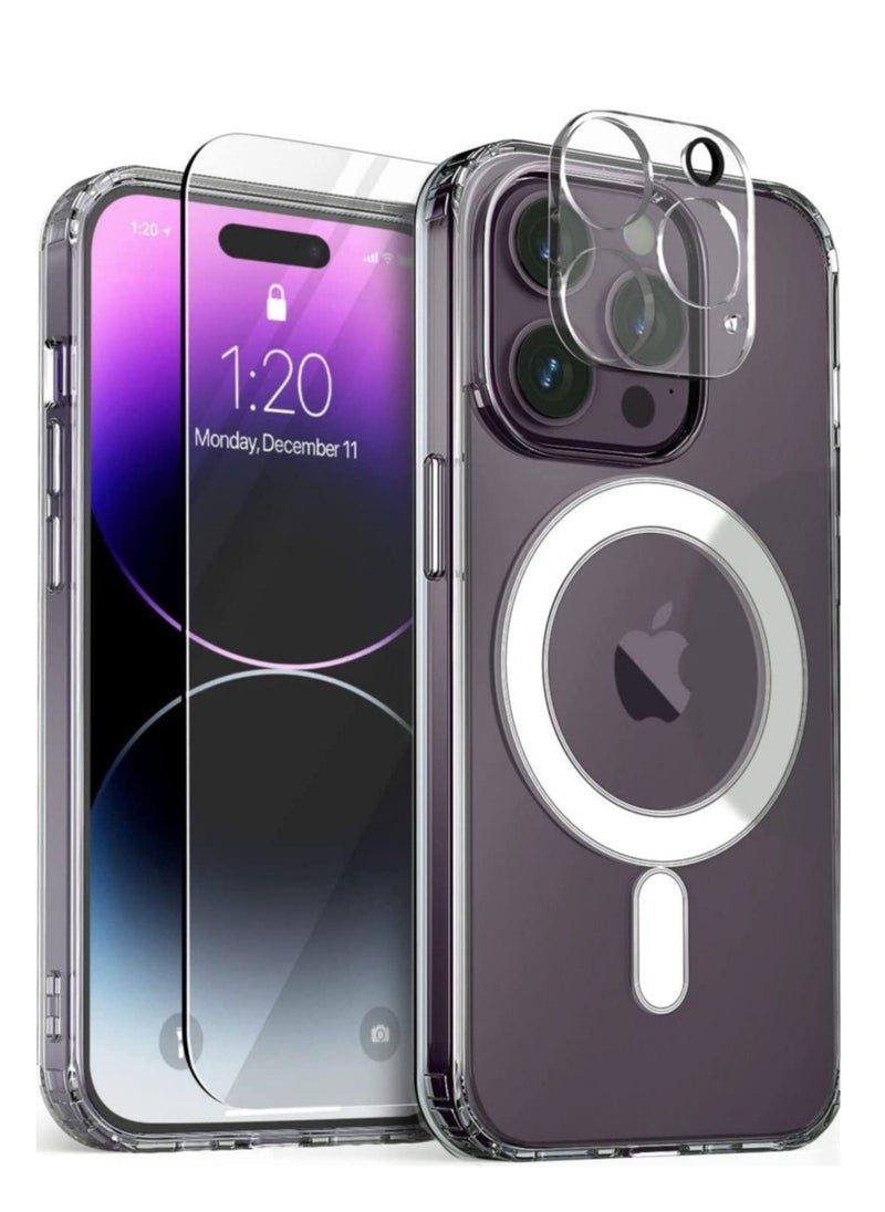 Raxoom Design Crystal Mixx Magnetic designed for iPhone 14 PRO case cover compatible with MagSafe with Tempered Glass Screen Protector and Camera Lens Protector - Clear - Image 1