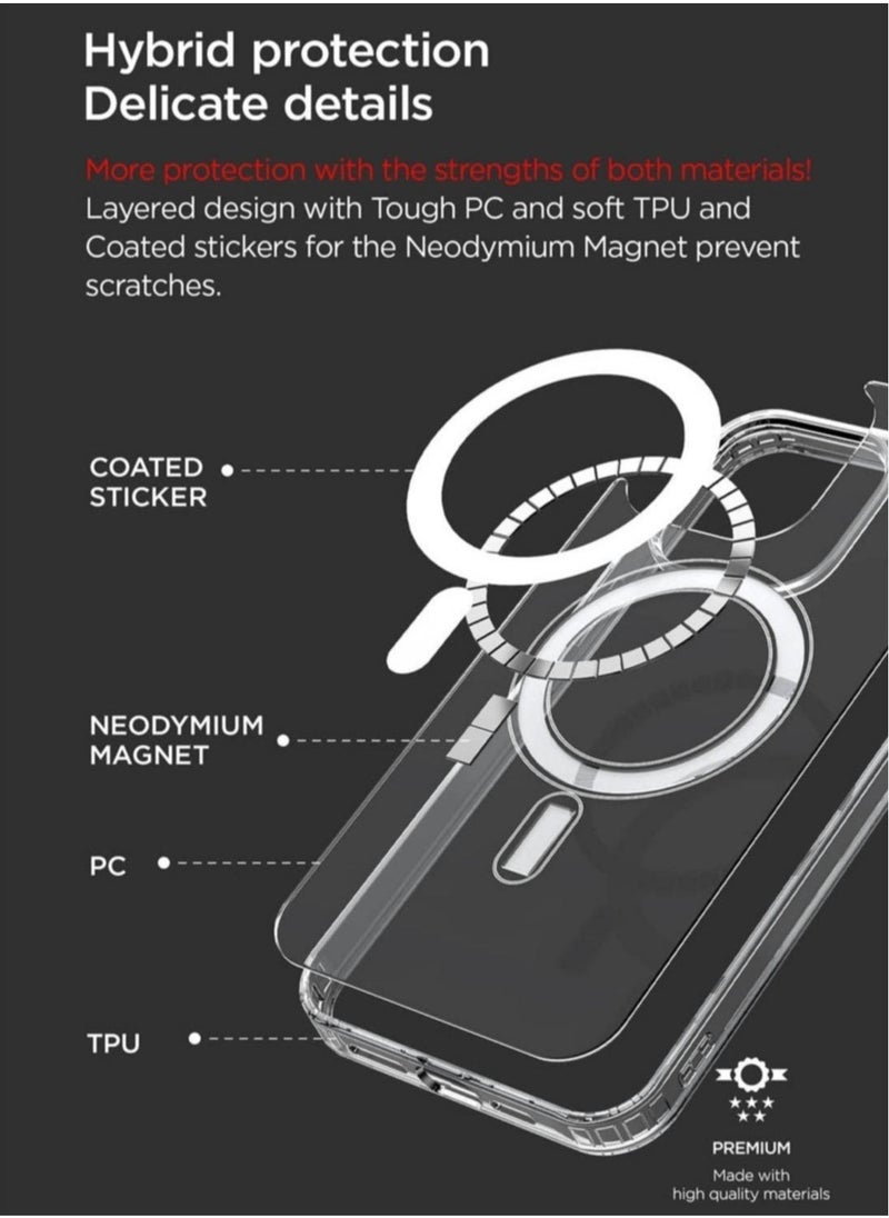 Raxoom Design Crystal Mixx Magnetic designed for iPhone 14 PRO case cover compatible with MagSafe with Tempered Glass Screen Protector and Camera Lens Protector - Clear - Image 2