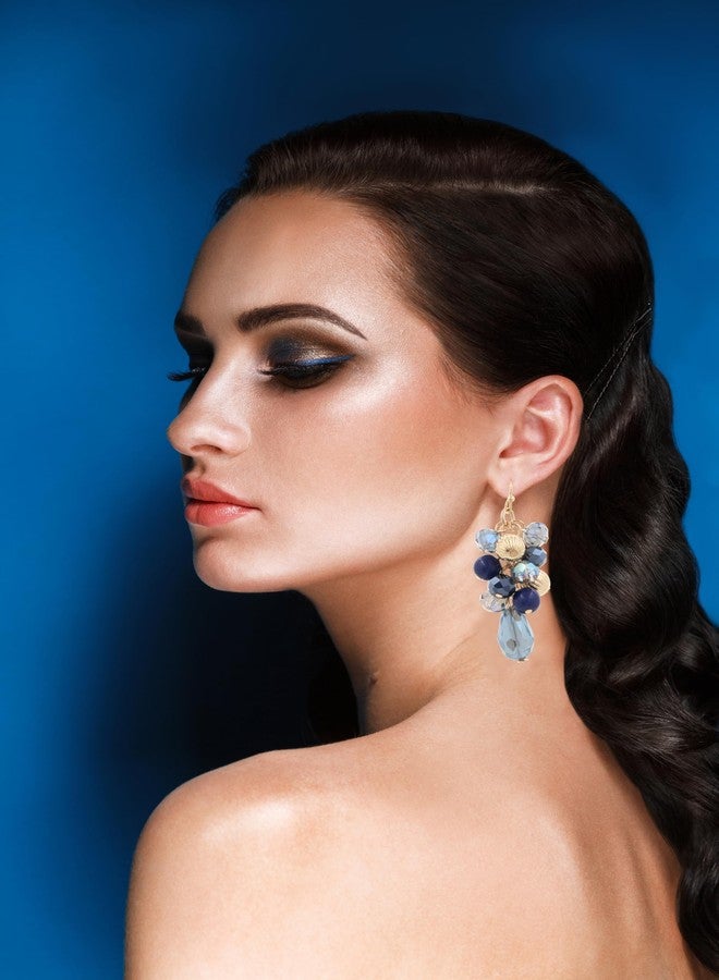 Xalroco Colorful Cluster Dangle Earrings for Women Trendy Statement Long Elegant Sparkly Drop Earrings Boho Fancy Teardrop Dangly Earrings Jewelry Gift (blue) - Image 3