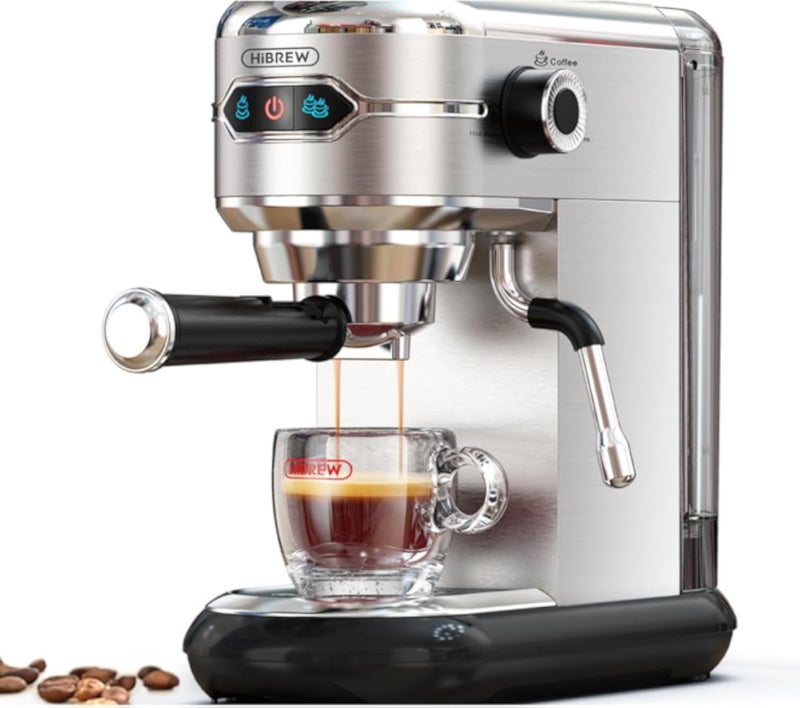 HiBREW H11 Semi Automatic, dual brew coffee maker, 19 Bar, Super Slim ESE POD & Coffee Powder, Fast Heating System, Adjustable Frother, Removable Water Tank, Compact Design, Stainless Steel.