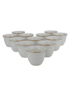 Alsaif Gallery White Porcelain Arabic coffee cups with wooded carving 12 pieces  - Image 1