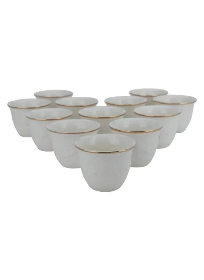 Alsaif Gallery White Porcelain Arabic coffee cups with wooded carving 12 pieces  - Image 1