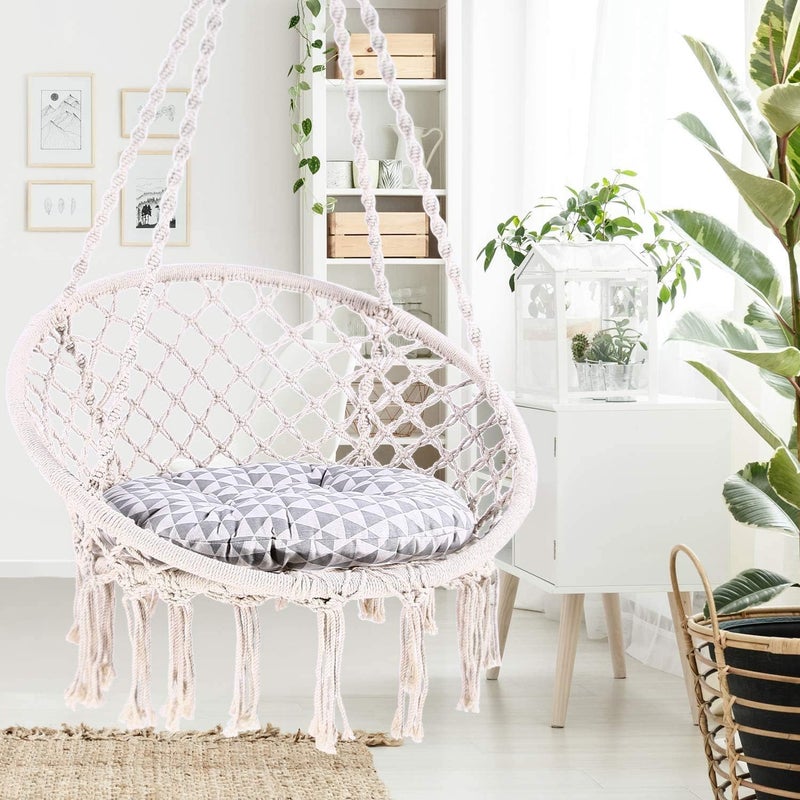 DD TK Patio Large Hammock Chair Macrame Swing Chair with Cushion and Hanging Hardware Kits,Knitted Mesh Rope Swing Chair for Indoor,Outdoor,Home,Bedroom,Patio,Yard,Deck,Garden - Image 1