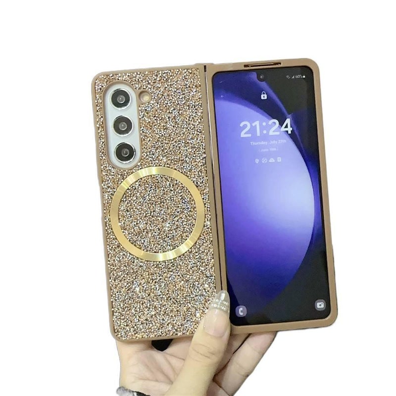 غطاء MagSafe بPC لـ Samsung Galaxy Z Flip 6 مع بريق الماس ومغناطيس قوي مع مقاوم للصدمات مع حماية من السقوط باللون رمادي مغناطيسي خفيف الحمل للاستخدام الداخلي للعائلة - Image 5