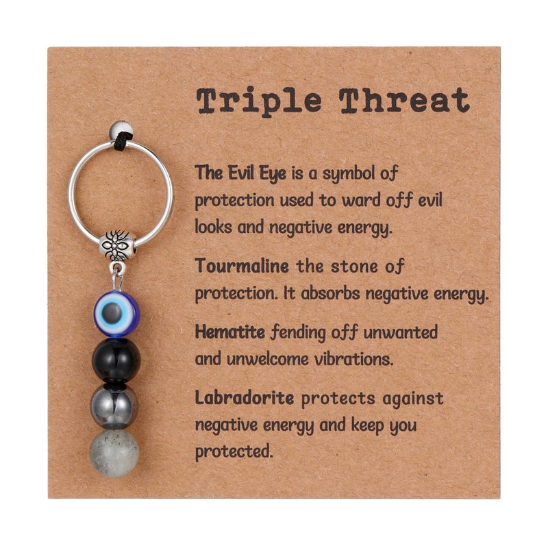 GINAZL Evil Eye Keychain, Natural Crystal Keychains for Women Protection Charm for Women Men Car Key Ring Bag Purse Charms for handbags Good Luck Keychain (TT) - Image 1