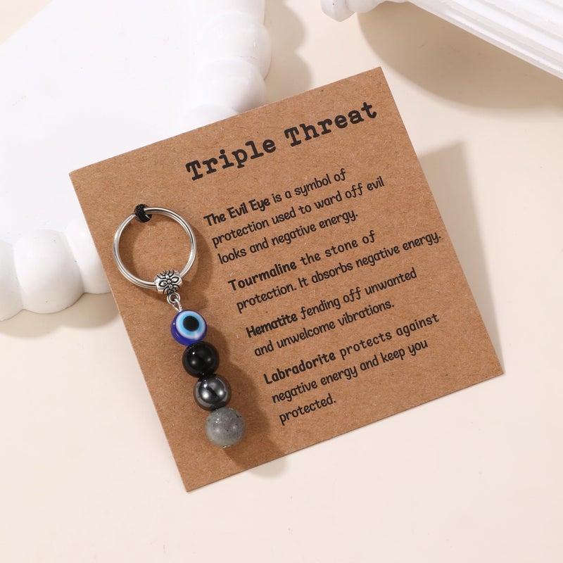 GINAZL Evil Eye Keychain, Natural Crystal Keychains for Women Protection Charm for Women Men Car Key Ring Bag Purse Charms for handbags Good Luck Keychain (TT) - Image 4