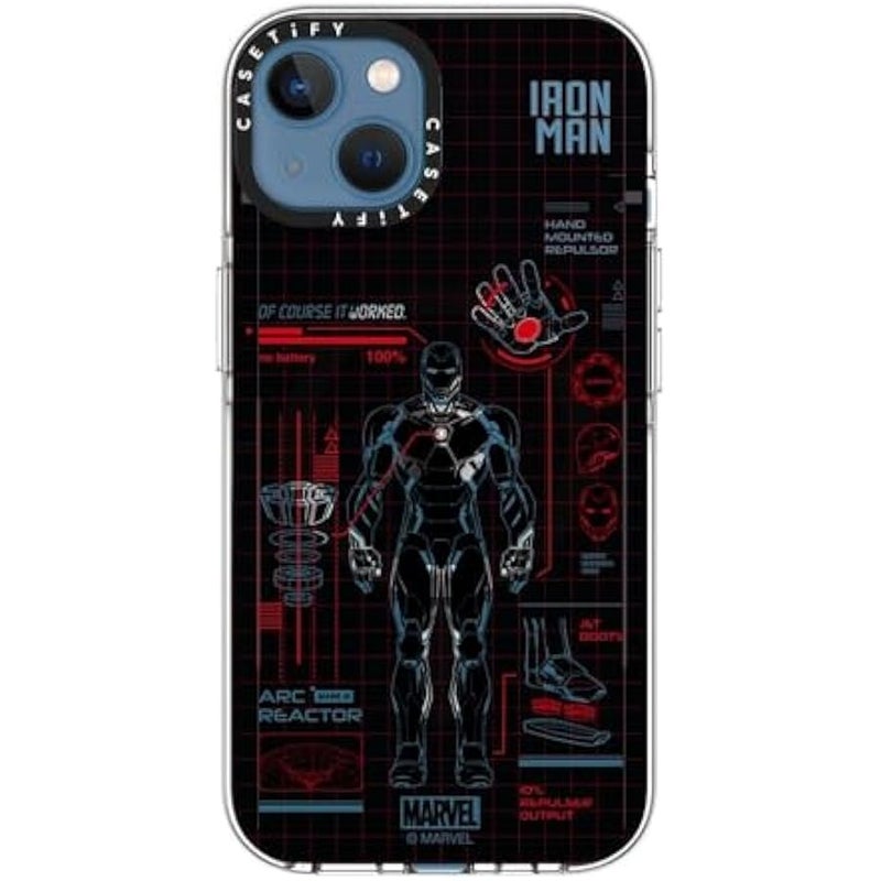 Casetify Clear iPhone 13 Case 【Iron Man Co-Lab/Not Yellowing / 6.6ft Drop Protection/Compatible with Magsafe】 - Iron Man Blue Print Tech - Red - Clear - Image 5