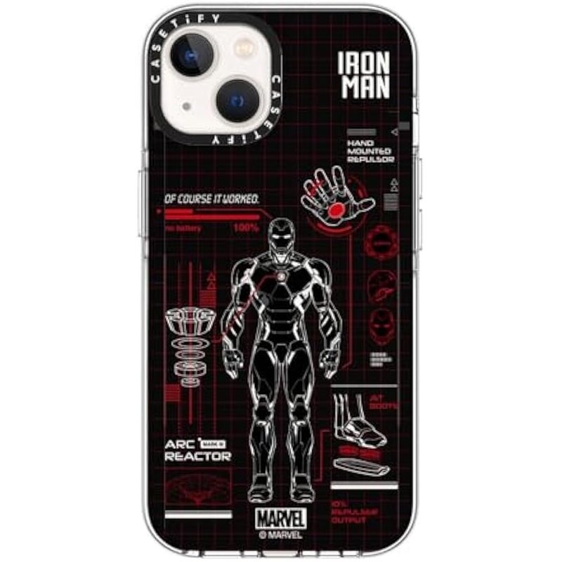 Casetify Clear iPhone 13 Case 【Iron Man Co-Lab/Not Yellowing / 6.6ft Drop Protection/Compatible with Magsafe】 - Iron Man Blue Print Tech - Red - Clear - Image 2