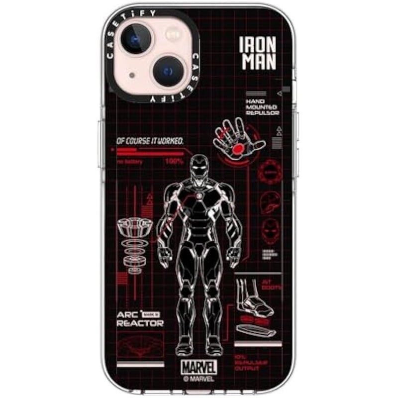 Casetify Clear iPhone 13 Case 【Iron Man Co-Lab/Not Yellowing / 6.6ft Drop Protection/Compatible with Magsafe】 - Iron Man Blue Print Tech - Red - Clear - Image 1