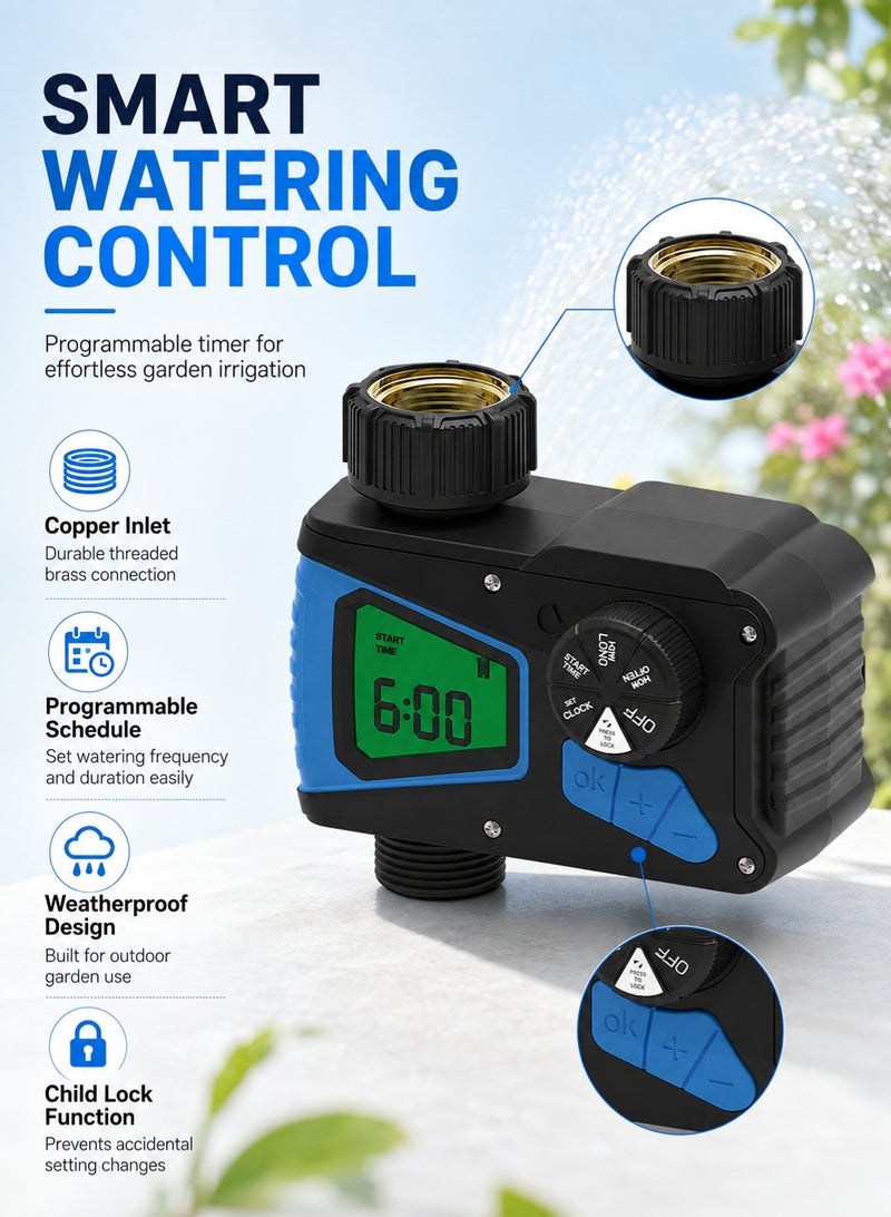 Sisily Automatic Watering Timer with Smart Copper Inlet, Programmable Automatic Irrigation Controller, Weatherproof Smart Hose Timer for Garden Lawn Drip & Balcony Plants - Image 2