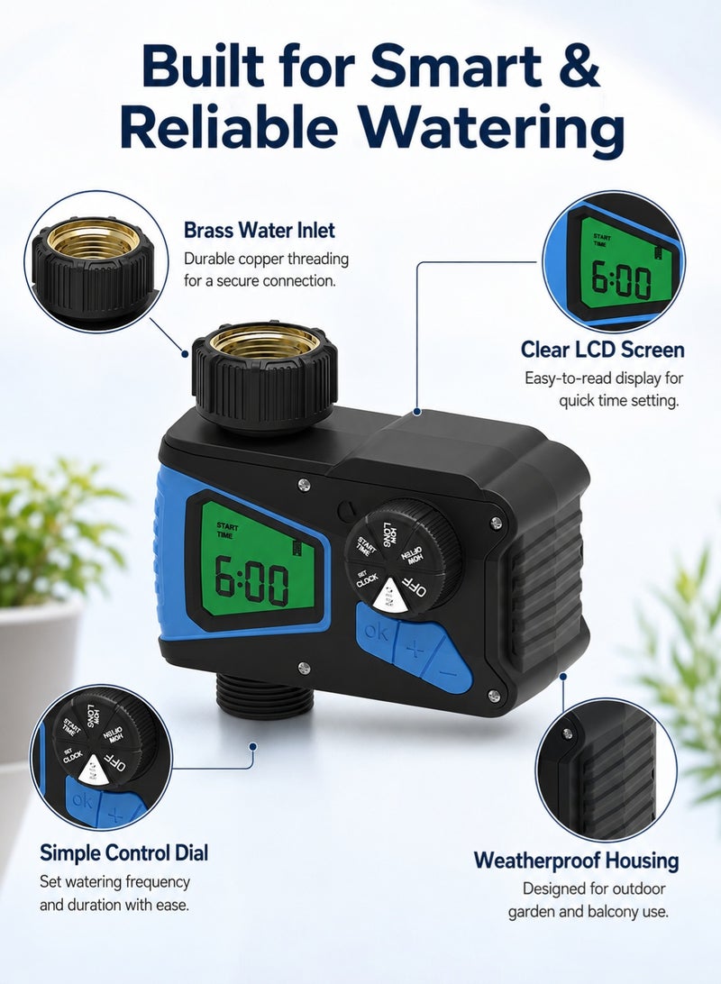 Sisily Automatic Watering Timer with Smart Copper Inlet, Programmable Automatic Irrigation Controller, Weatherproof Smart Hose Timer for Garden Lawn Drip & Balcony Plants - Image 3