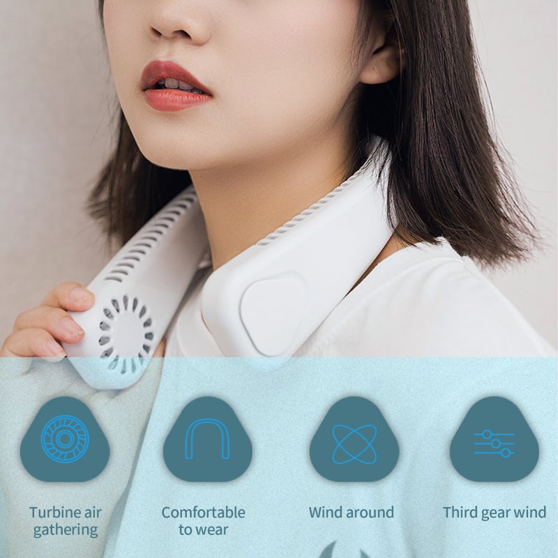 Portable Neck Fan Hand USB Fan Rechargeable Neck Fan Leafless 3 Speeds for Office Travel Outdoor Camping - Image 5