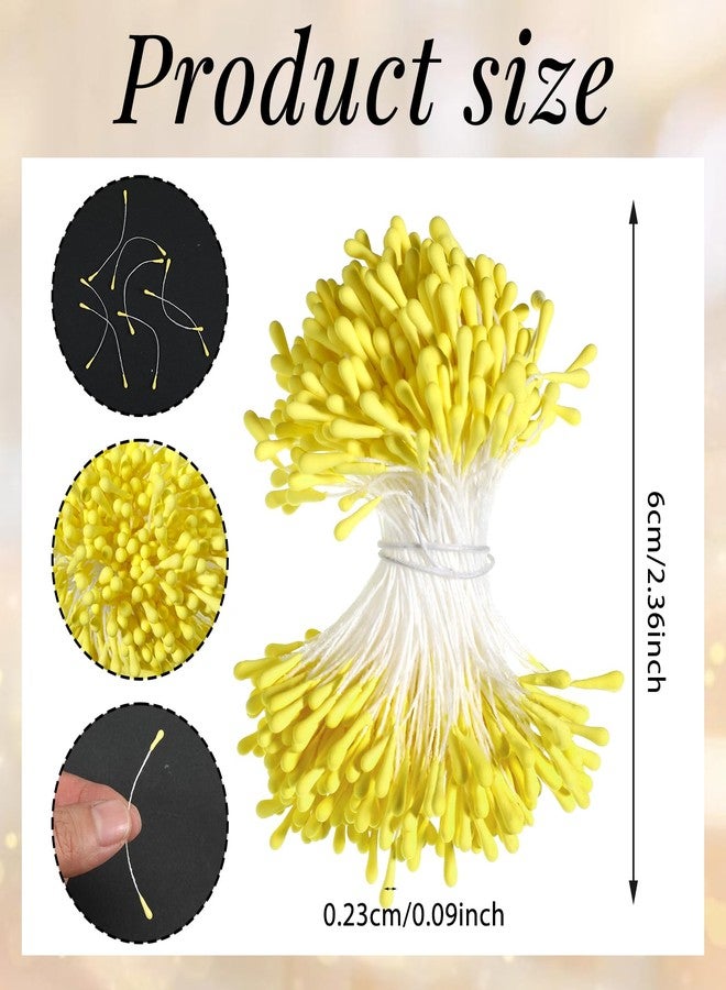 EupHHonycs 400Pcs 3mm Double Heads Flower Stamen Yellow Pearl Handmade Flower Stamen Artificial Flowers Stamens Pistil Matt Pearl Floral Stamens for DIY Christmas Card Wedding Scrapbook Decoration Flowers Making - Image 2