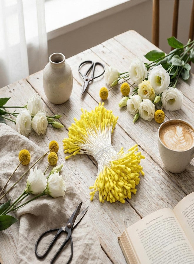 EupHHonycs 400Pcs 3mm Double Heads Flower Stamen Yellow Pearl Handmade Flower Stamen Artificial Flowers Stamens Pistil Matt Pearl Floral Stamens for DIY Christmas Card Wedding Scrapbook Decoration Flowers Making - Image 4
