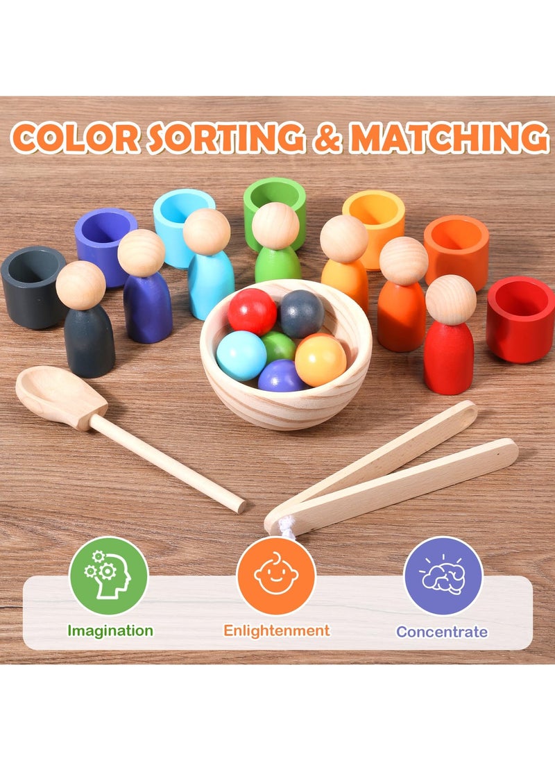 Mr. Penda - Montessori Wooden Balls in Cups, Toddler Color Sorting Toys and Matching Game, Preschool Learning Activities Educational Fine Motor Skill Toy for Kids - Image 1