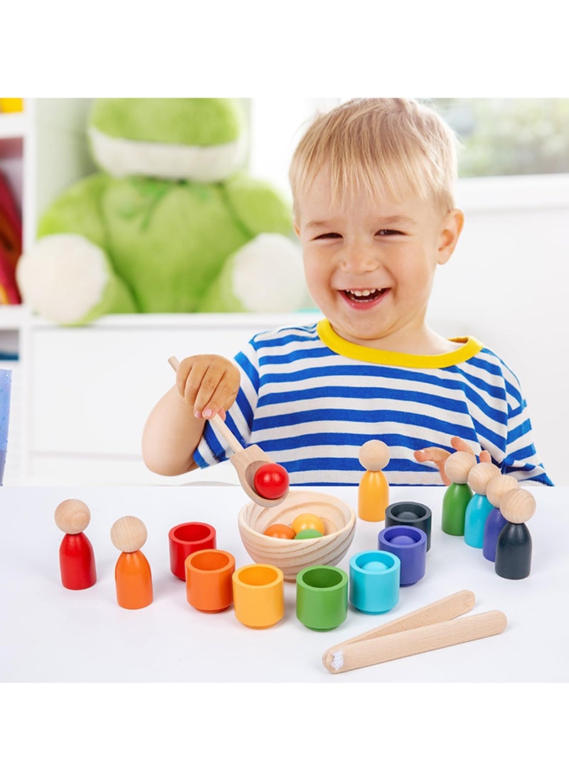 Mr. Penda - Montessori Wooden Balls in Cups, Toddler Color Sorting Toys and Matching Game, Preschool Learning Activities Educational Fine Motor Skill Toy for Kids - Image 1