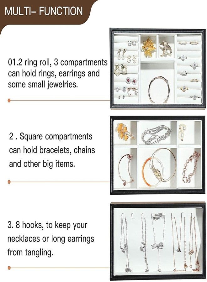 ROMILAS Wooden Stackable Jewelry Storage Box – Three-Layer Jewelry Display Organizer with PU Leather Lid for Earrings, Necklaces, Rings, and Bracelets | Stylish Travel Case & Gift for Women (Wood) - Image 4