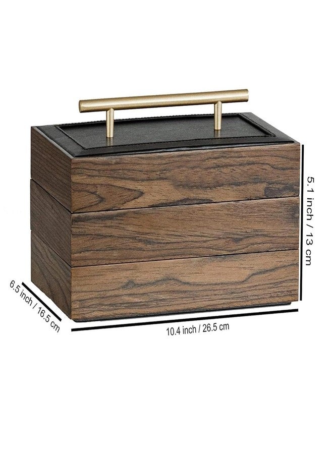 ROMILAS Wooden Stackable Jewelry Storage Box – Three-Layer Jewelry Display Organizer with PU Leather Lid for Earrings, Necklaces, Rings, and Bracelets | Stylish Travel Case & Gift for Women (Wood) - Image 2