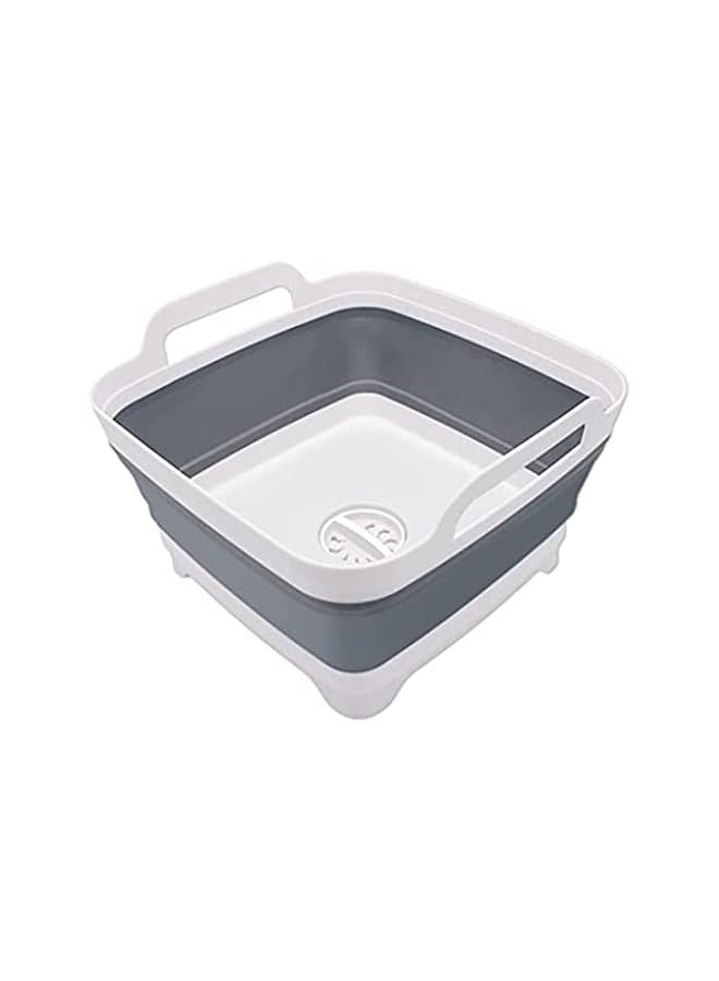 PROMASS 2.4 Gallon (9 Liter) Space-Saving Outdoor Multi-Purpose Folding Sink Sasin With Drain Plug Collapsible Vegetable Bowl, Kitchen Storage Tray For Camping, Vegetable Washing, Rv (Grey)