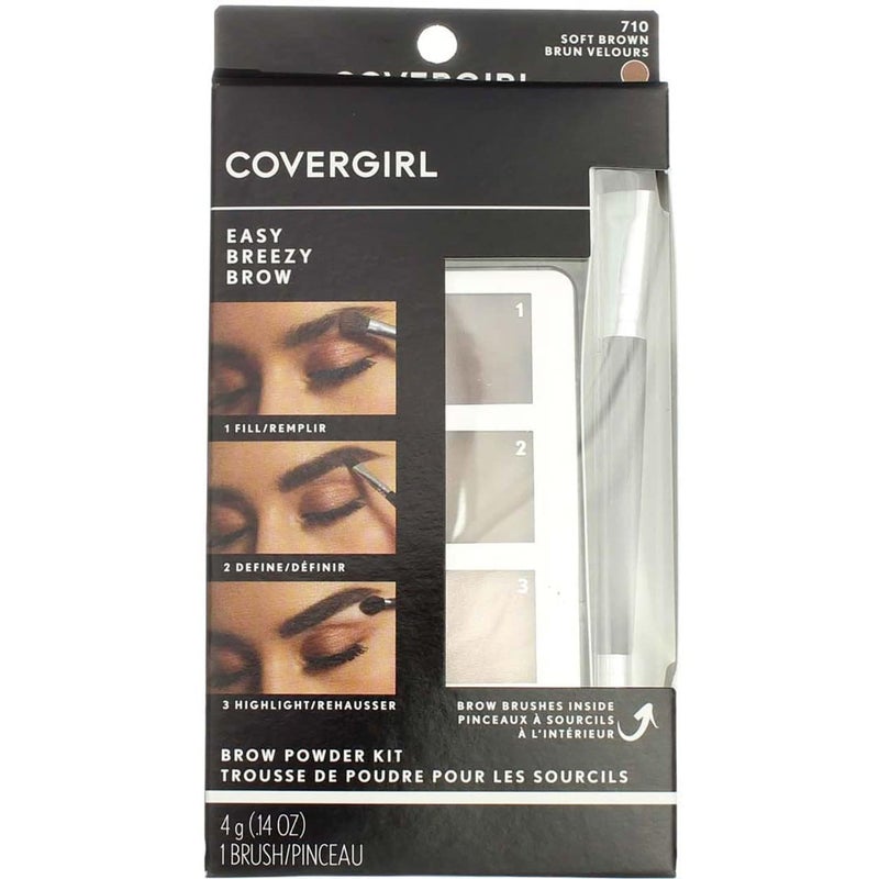 COVERGIRL - Easy Breezy Brow Powder Kit, three shades brow definer, professional double-ended angled brush, effortless(Packaging May Vary) - Image 1