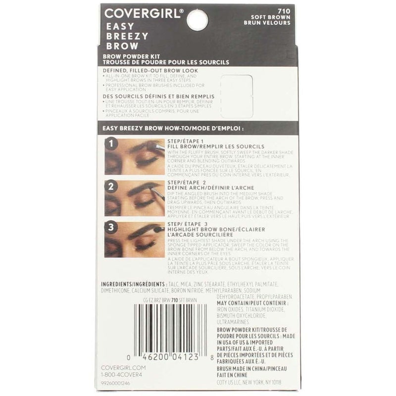 COVERGIRL - Easy Breezy Brow Powder Kit, three shades brow definer, professional double-ended angled brush, effortless(Packaging May Vary) - Image 2
