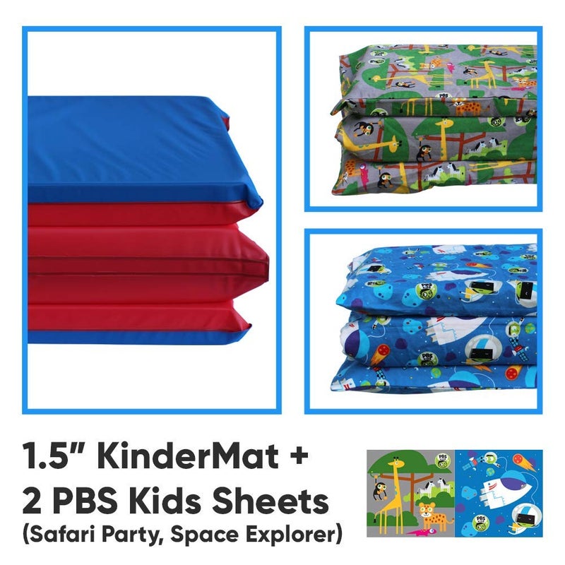 KinderMat 1.5" Thick + PBS Kids Adventure Kit - 2 Washable Covers - 47" x 22", Special Edition - Safari Party and Space Explorer - Value Bundle Great for Daycare & Family Households - Image 2