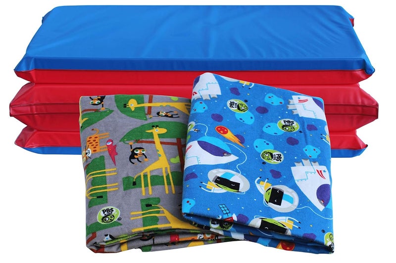 KinderMat 1.5" Thick + PBS Kids Adventure Kit - 2 Washable Covers - 47" x 22", Special Edition - Safari Party and Space Explorer - Value Bundle Great for Daycare & Family Households - Image 1