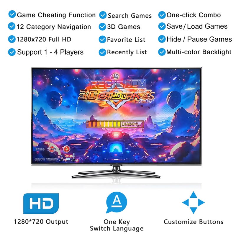RegiisJoy 32000 in 1 Pandoras Box 78S Retro Arcade Game Console, 4 Player 3D Magical Modified Game, Search Save Delete Cheat Function, Favorite List, One-Button Combo, 128G TF, Separate Console - Image 2