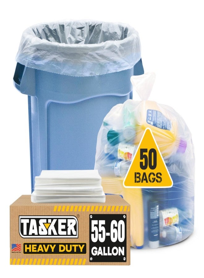 tasker 55 Gallon Clear Trash Bags, (50 Bags w/Ties) Large Clear Plastic Recycling Garbage Bags - Image 1