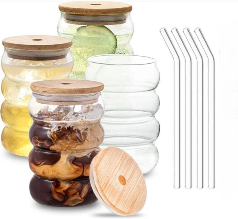 SYANKA Premium Bubble Glass Sipper Can Set of 4, 510 ML, Transparent, Mason Jar Cup with Lid and Straw, Drinking Glasses for Smoothies, Iced Coffee, Boba Tea, Cocktails, Beer, Juice & Milkshakes - Image 5