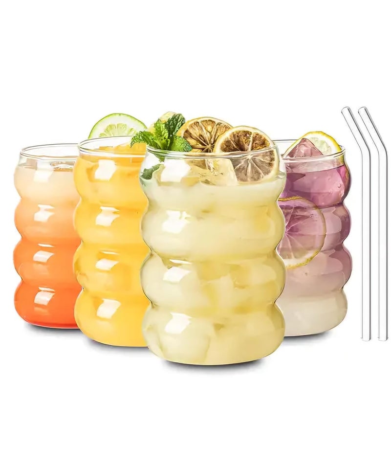 SYANKA Premium Bubble Glass Sipper Can Set of 4, 510 ML, Transparent, Mason Jar Cup with Lid and Straw, Drinking Glasses for Smoothies, Iced Coffee, Boba Tea, Cocktails, Beer, Juice & Milkshakes - Image 2
