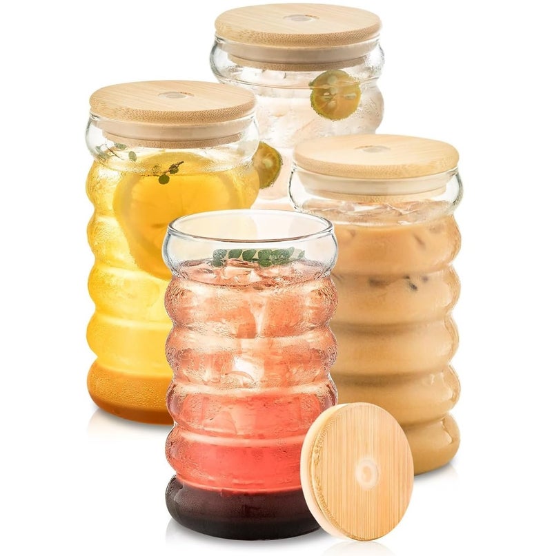 SYANKA Premium Bubble Glass Sipper Can Set of 4, 510 ML, Transparent, Mason Jar Cup with Lid and Straw, Drinking Glasses for Smoothies, Iced Coffee, Boba Tea, Cocktails, Beer, Juice & Milkshakes - Image 4